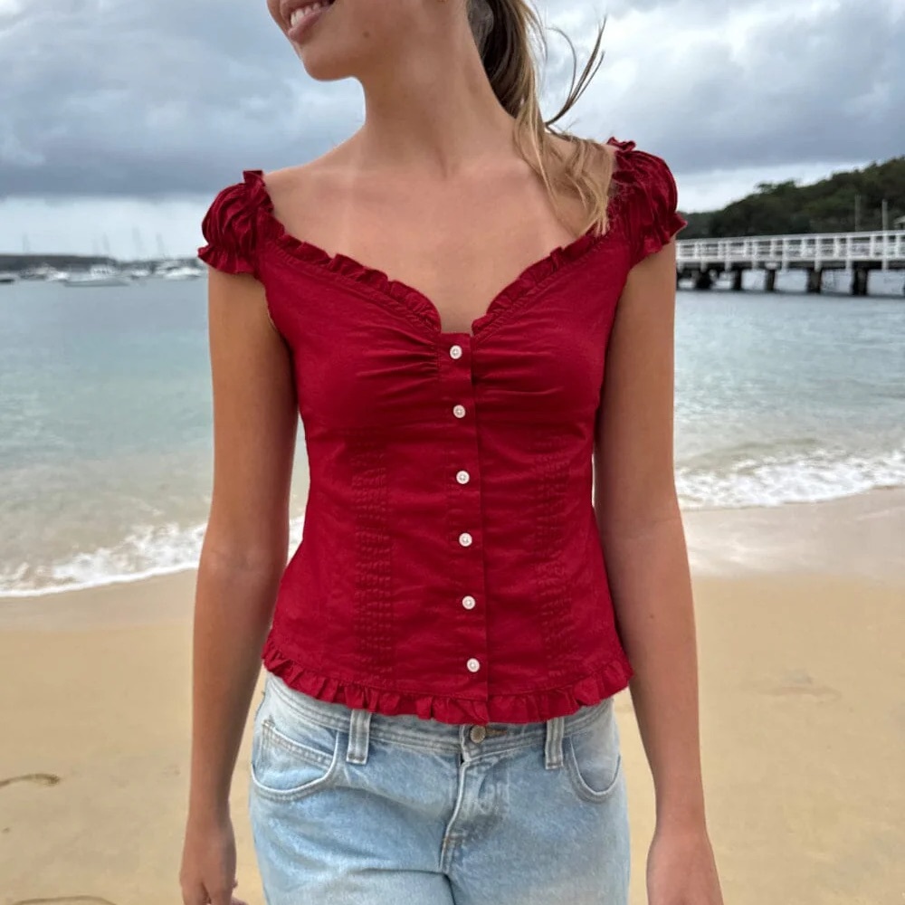 Brandy Melville red Elena top